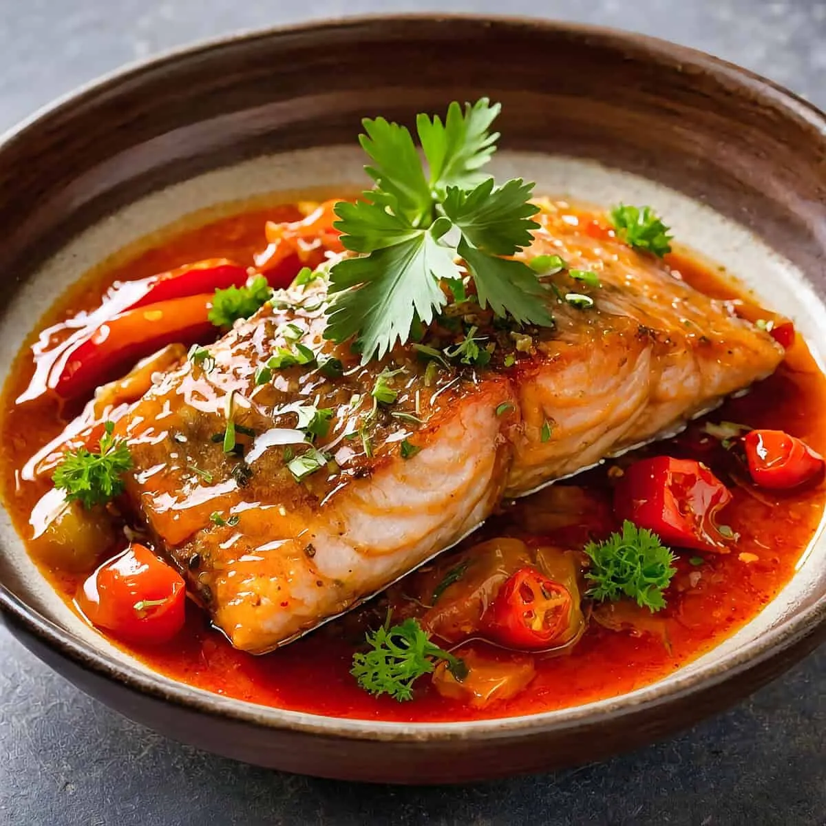 Poisson salé en sauce tomate proposé au restaurant ESENGO à Brazzaville